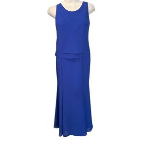 Ursula Vintage Formal Maxi Dress Size 16 Blue Sleeveless Layered Mother of Bride